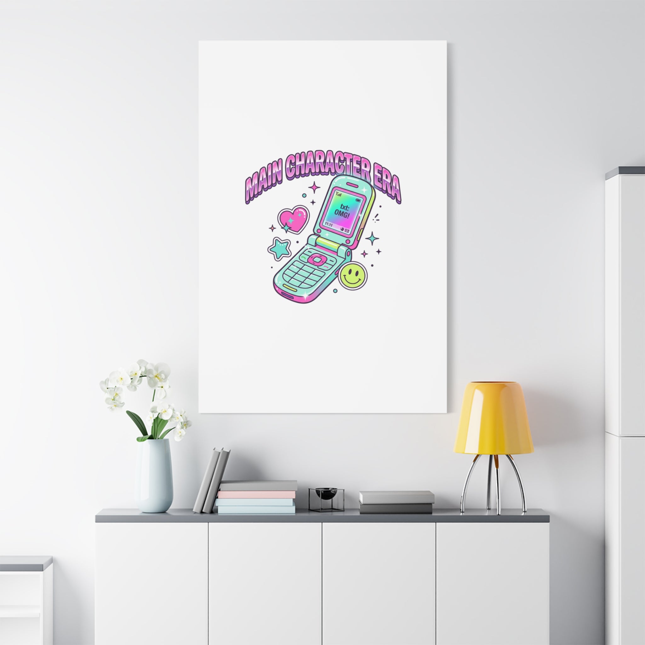 Main Character Era Canvas | Y2K Aesthetic, Retro Flip Phone Wall Art