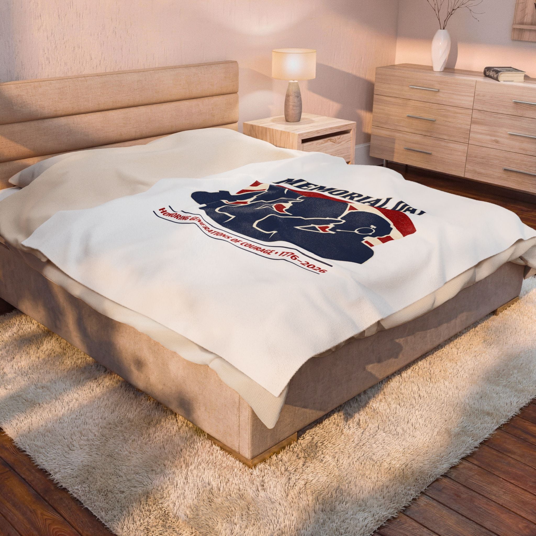 Memorial Day 1776–2026 Velveteen Plush Blanket | USA 250, vintage distressed patriotic