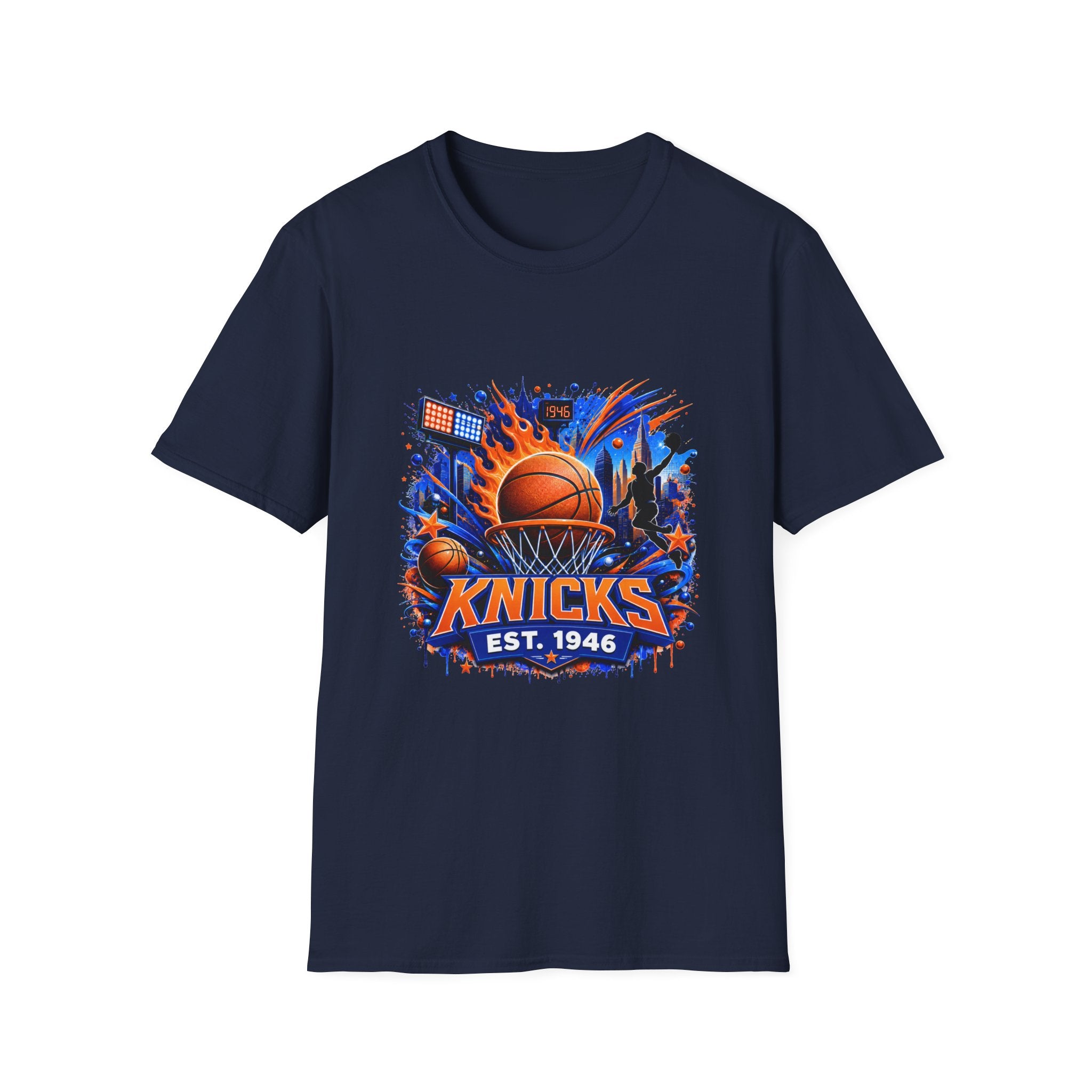 New York Knicks Basketball T-Shirt — City Skyline Player Collage