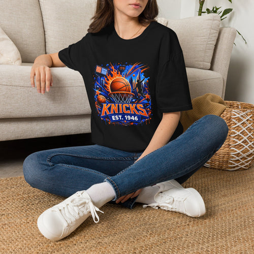 Knicks Basketball T-Shirt — Retro Flame Court Graphic (Est. 1946)