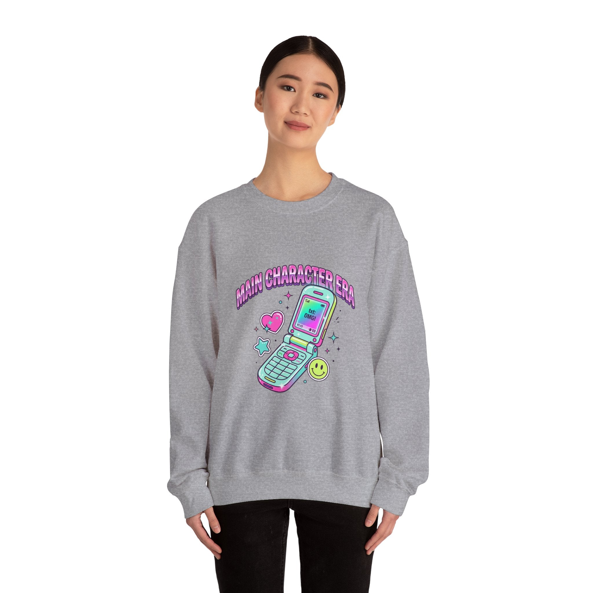 Flirty Y2K Flip Phone Graphic Sweatshirt | 2000s Aesthetic, Retro Internet