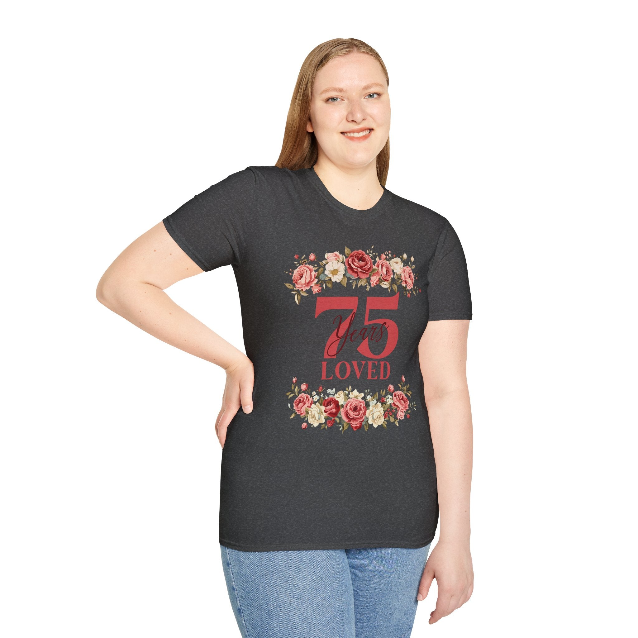 T‑Shirt — "75 Years Loved" Floral Anniversary Tee