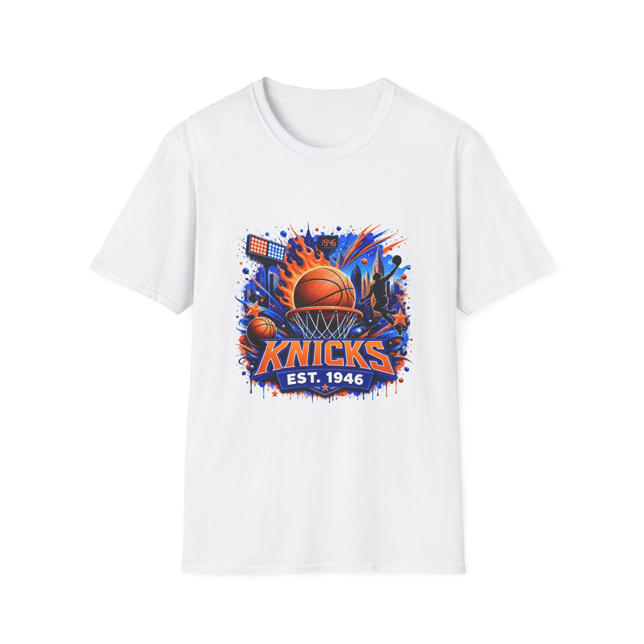 New York Knicks Basketball T-Shirt — City Skyline Player Collage