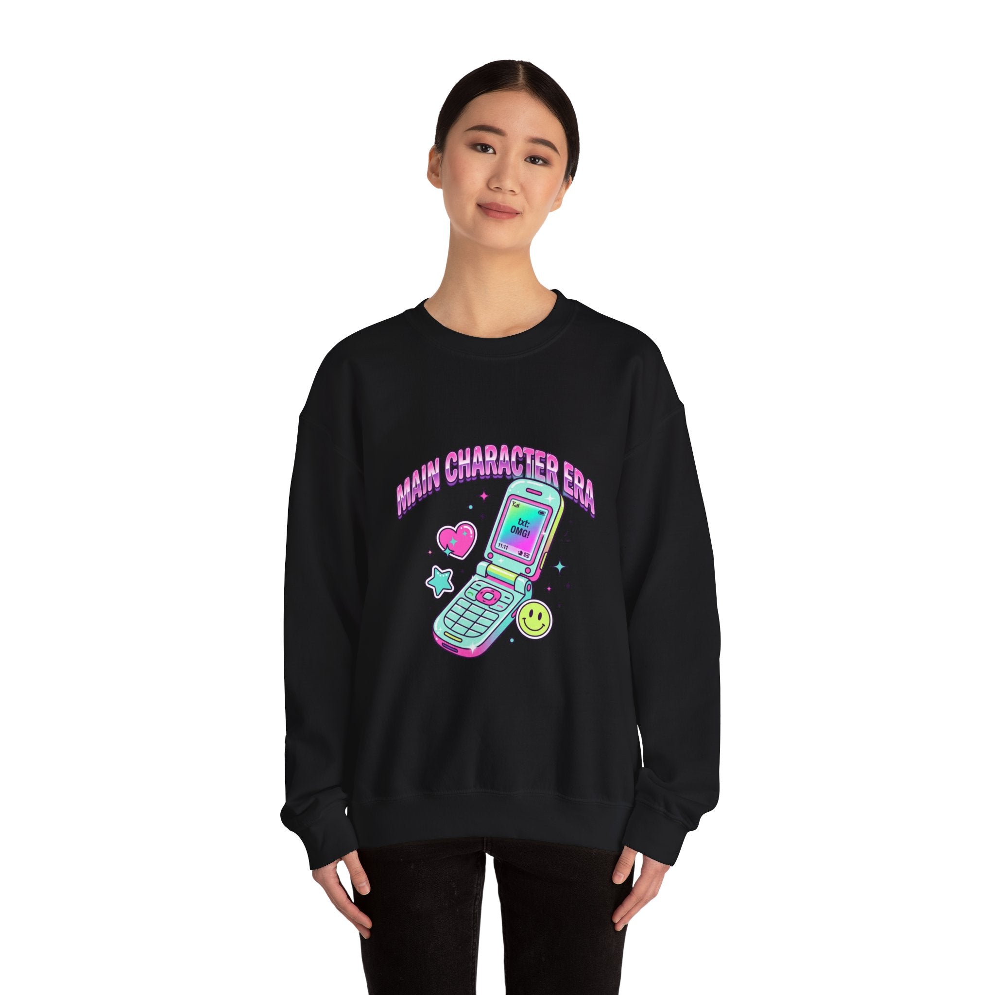 Flirty Y2K Flip Phone Graphic Sweatshirt | 2000s Aesthetic, Retro Internet