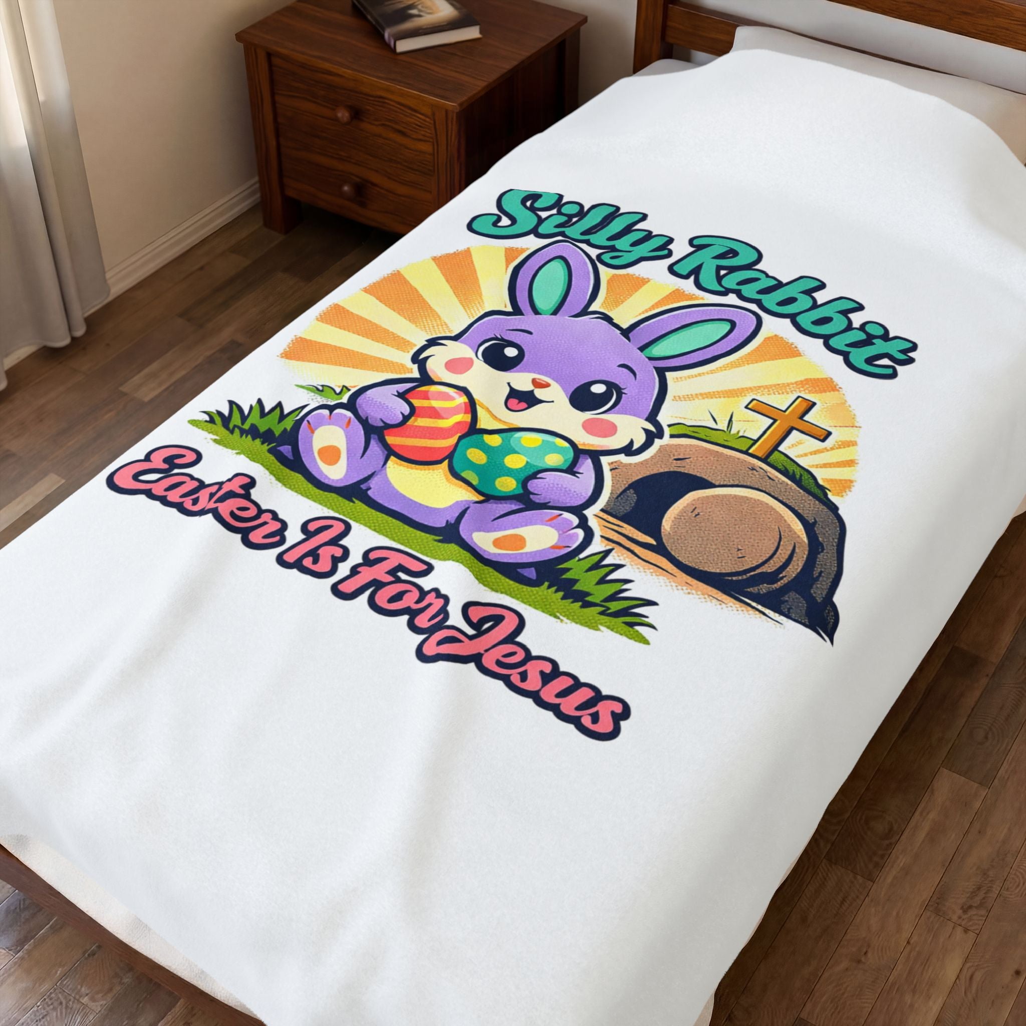 Silly Rabbit Easter Is For Jesus Velveteen Plush Blanket | Easter Christian, Pastel Retro