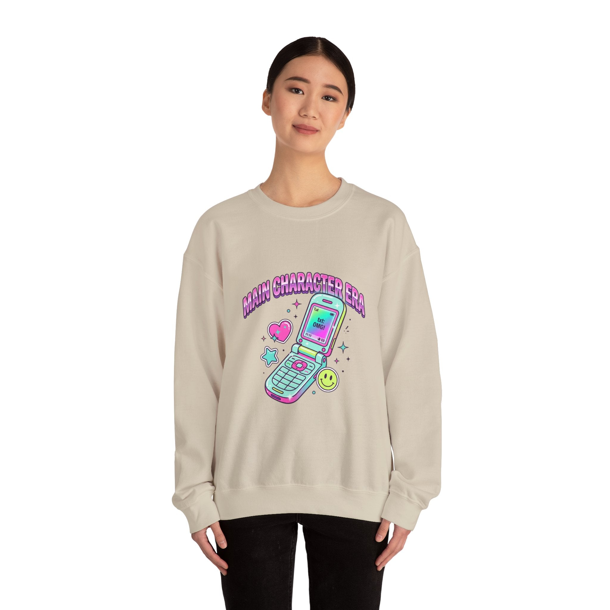 Flirty Y2K Flip Phone Graphic Sweatshirt | 2000s Aesthetic, Retro Internet