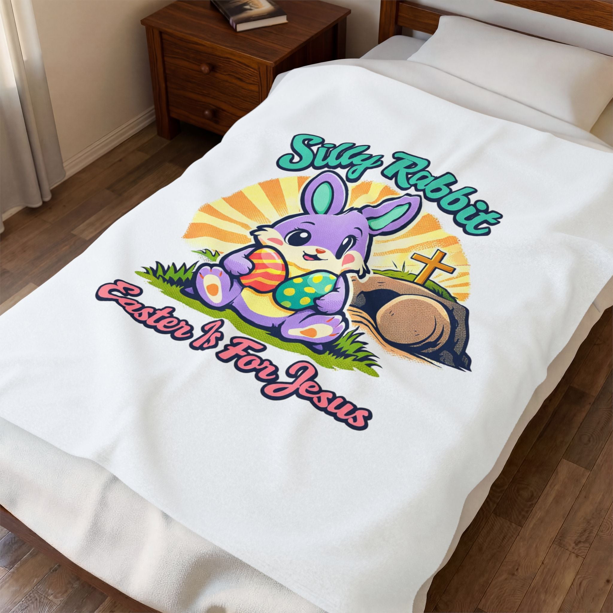 Silly Rabbit Easter Is For Jesus Velveteen Plush Blanket | Easter Christian, Pastel Retro