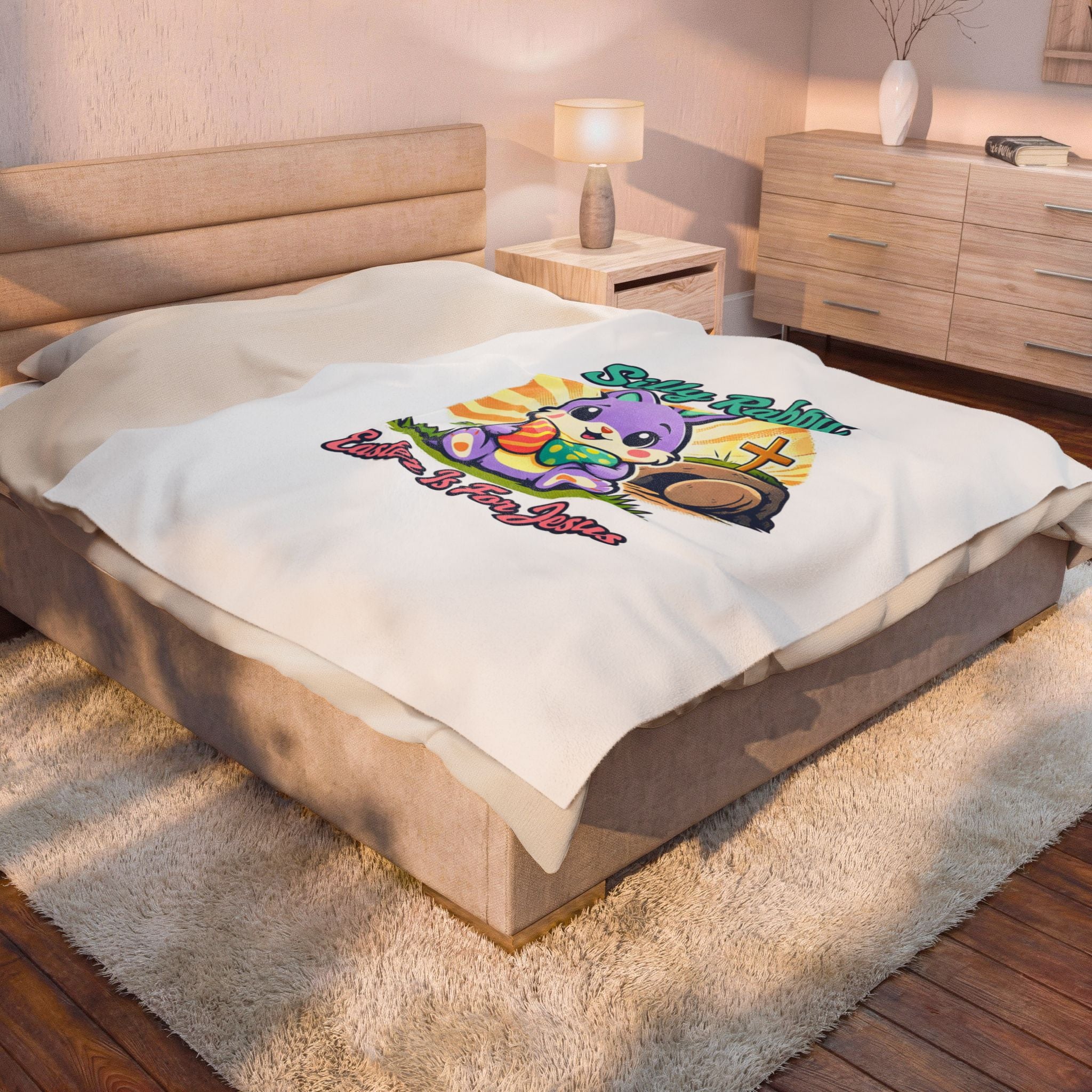 Silly Rabbit Easter Is For Jesus Velveteen Plush Blanket | Easter Christian, Pastel Retro
