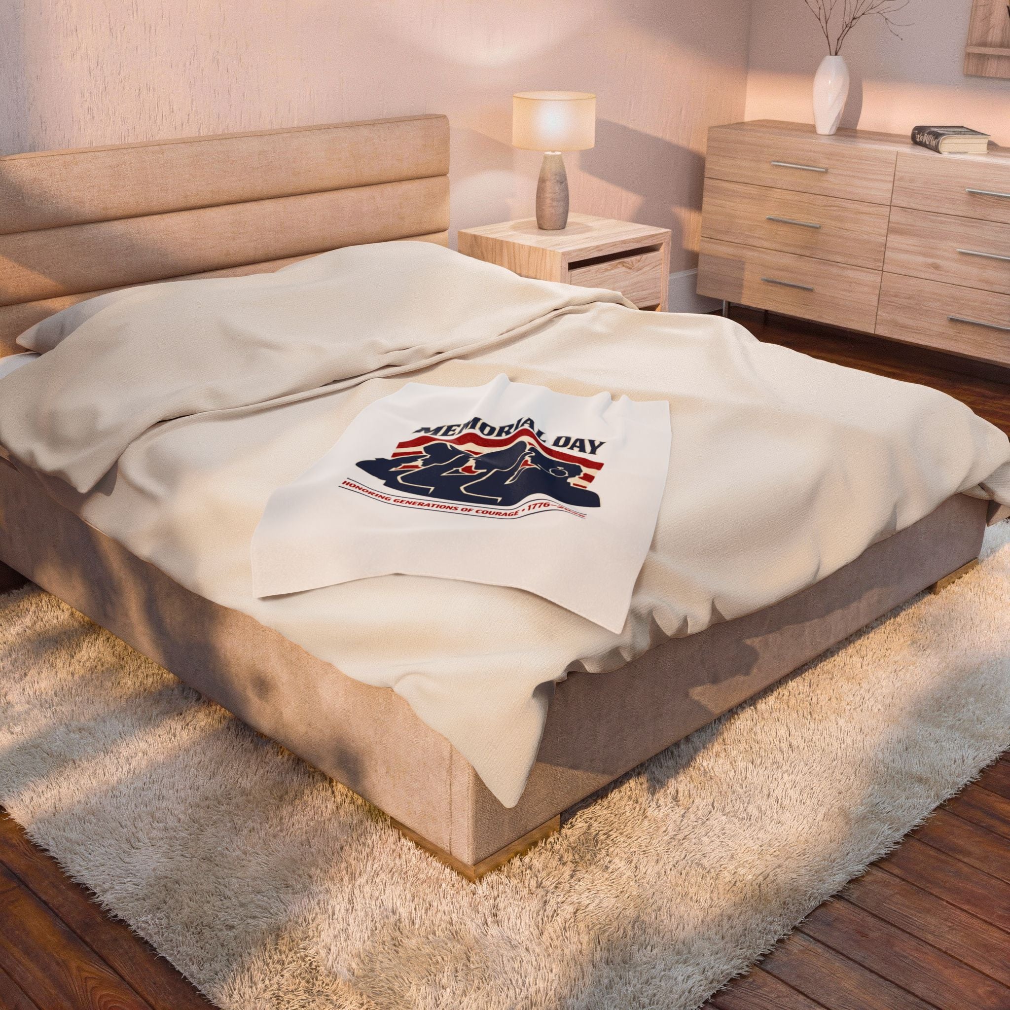 Memorial Day 1776–2026 Velveteen Plush Blanket | USA 250, vintage distressed patriotic