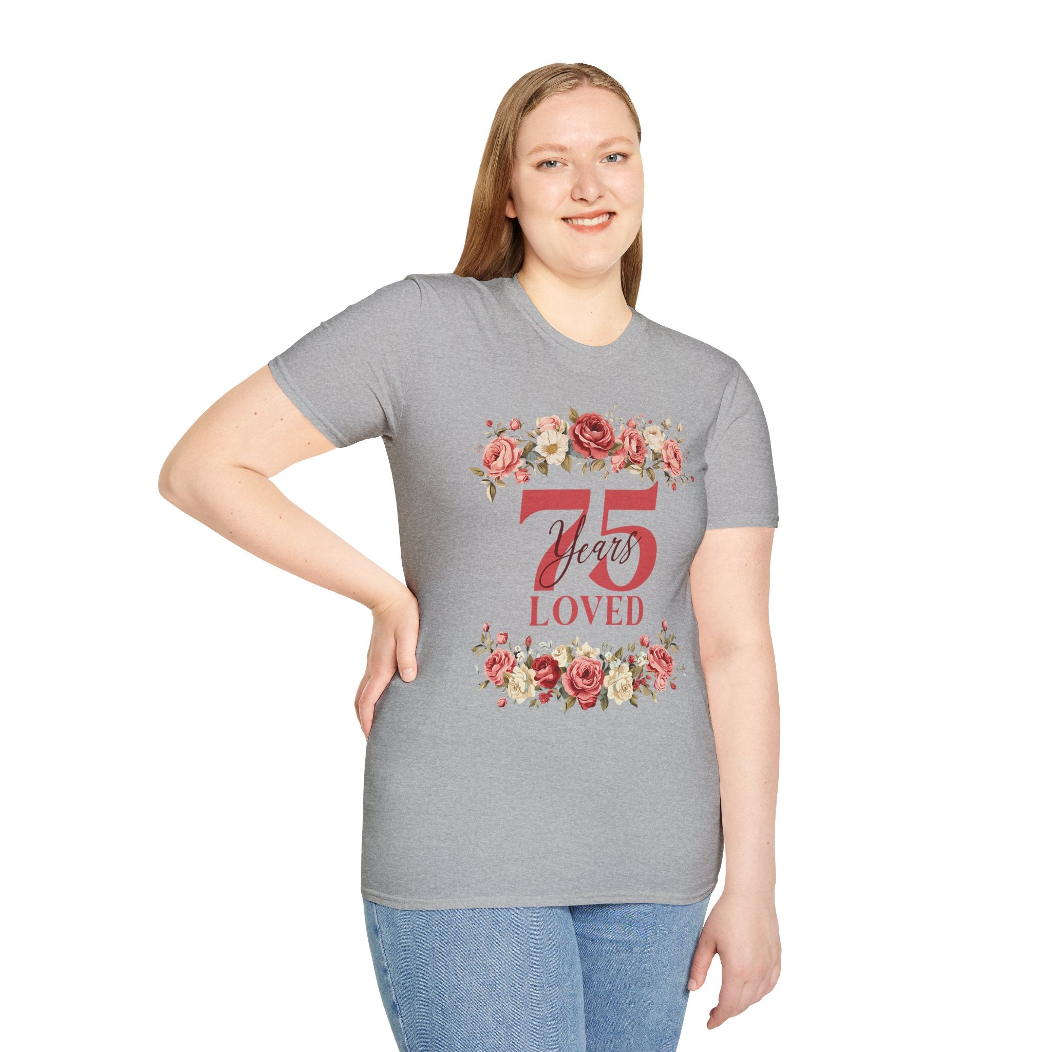 T‑Shirt — "75 Years Loved" Floral Anniversary Tee