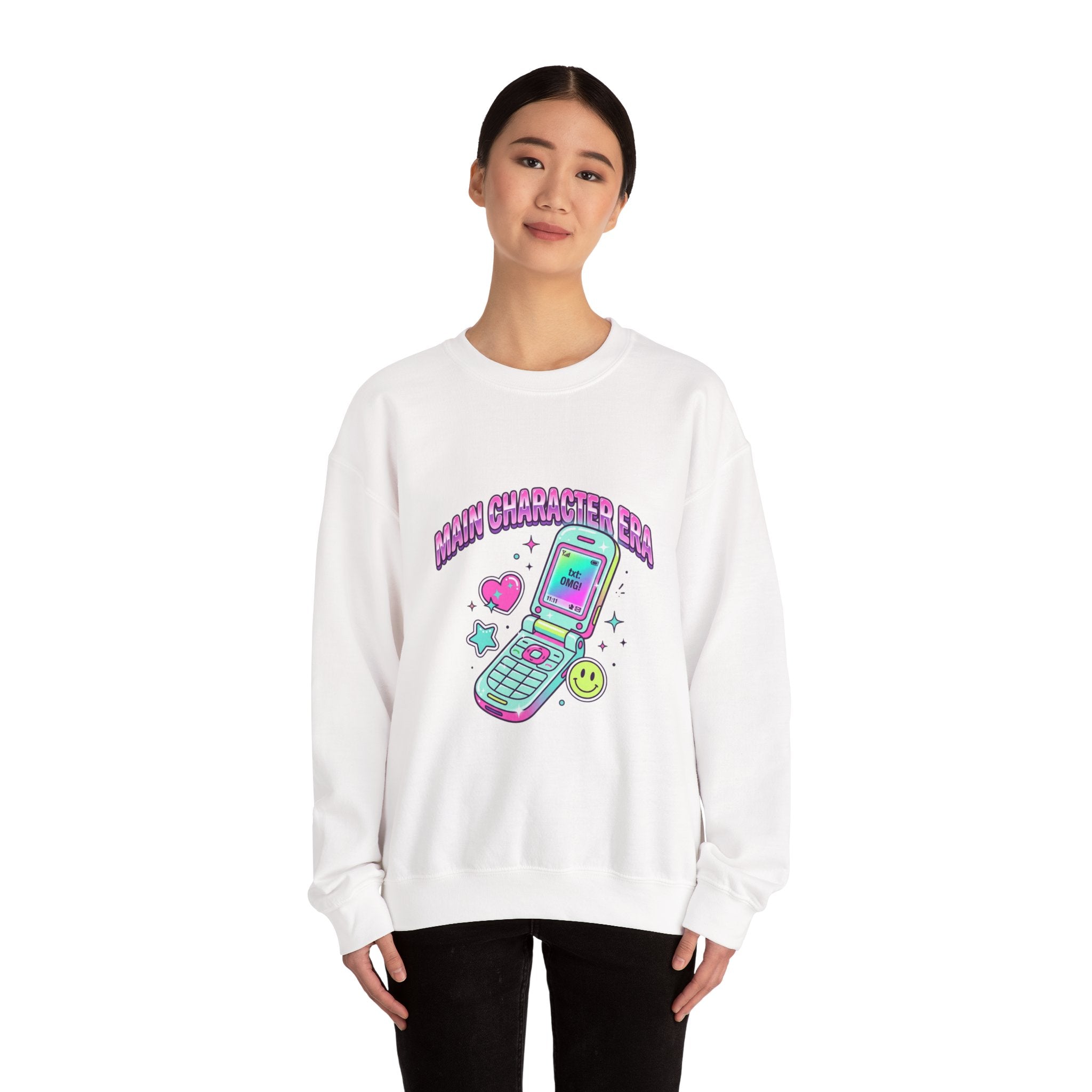 Flirty Y2K Flip Phone Graphic Sweatshirt | 2000s Aesthetic, Retro Internet