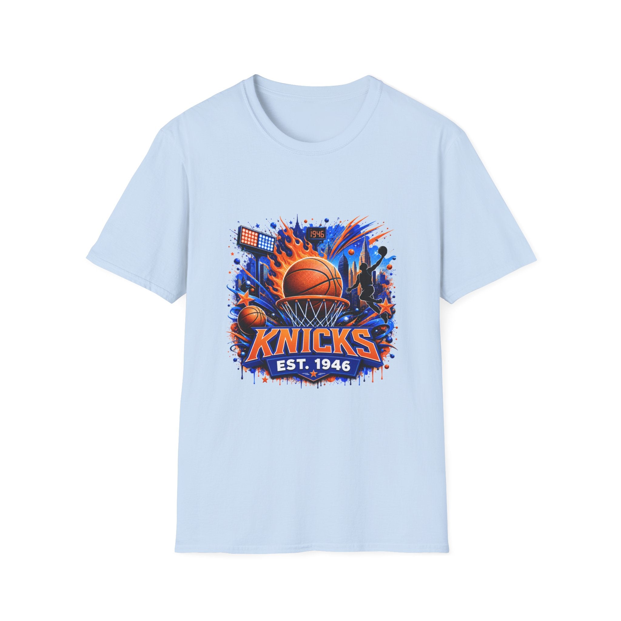 New York Knicks Basketball T-Shirt — City Skyline Player Collage