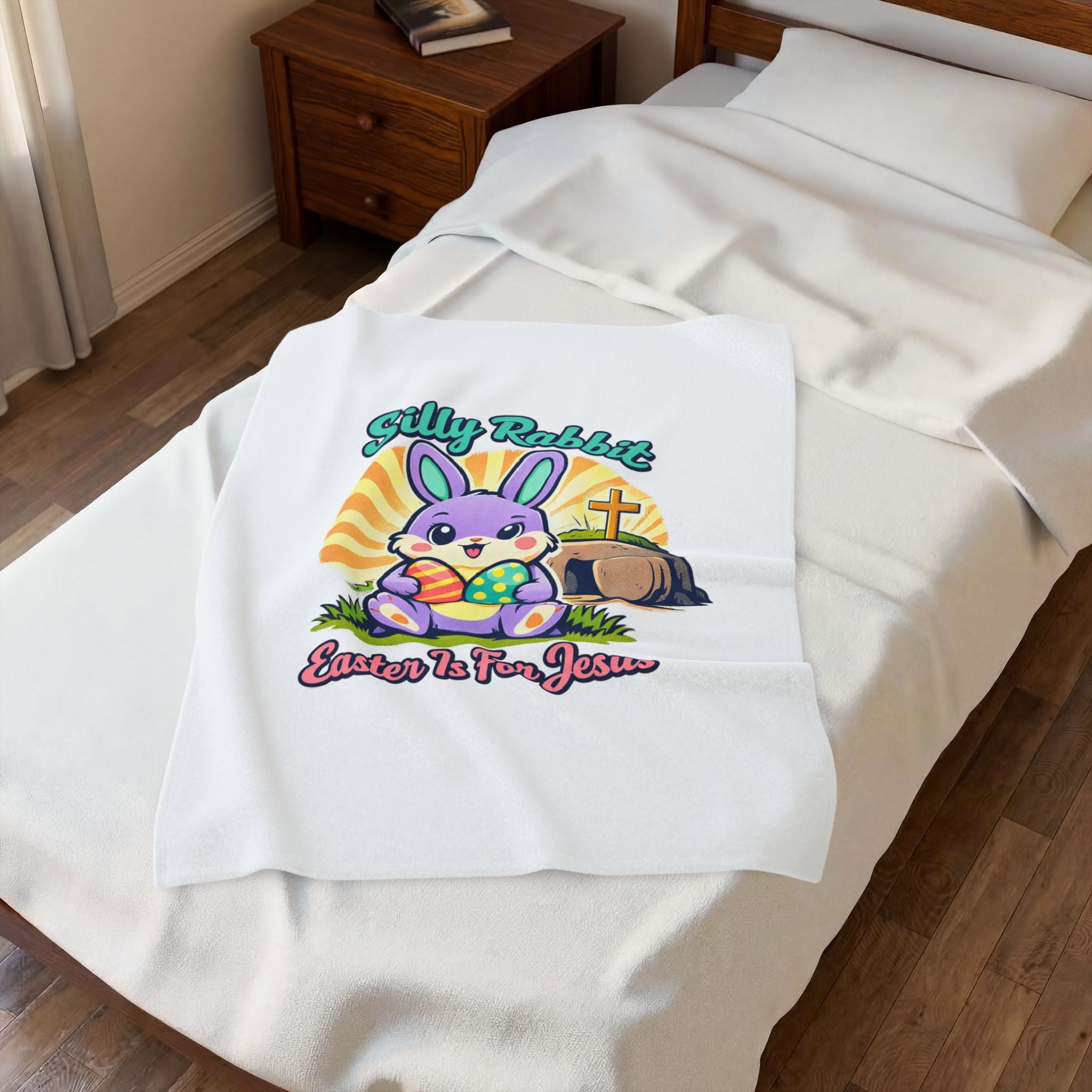Silly Rabbit Easter Is For Jesus Velveteen Plush Blanket | Easter Christian, Pastel Retro