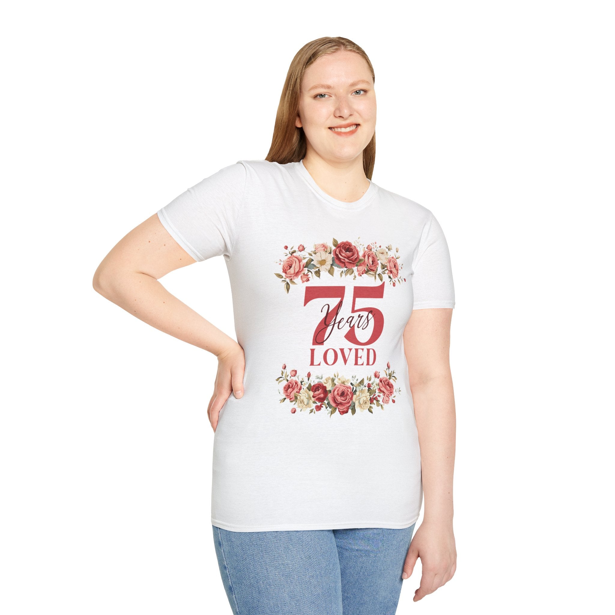 T‑Shirt — "75 Years Loved" Floral Anniversary Tee