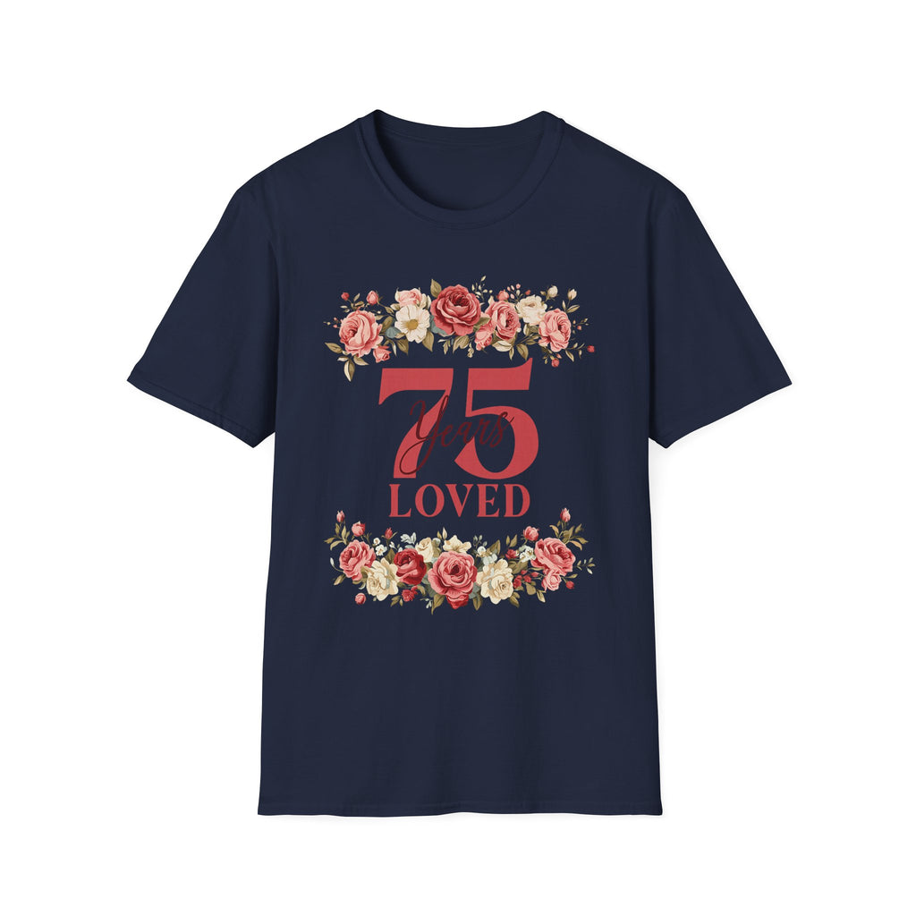 T‑Shirt — "75 Years Loved" Floral Anniversary Tee