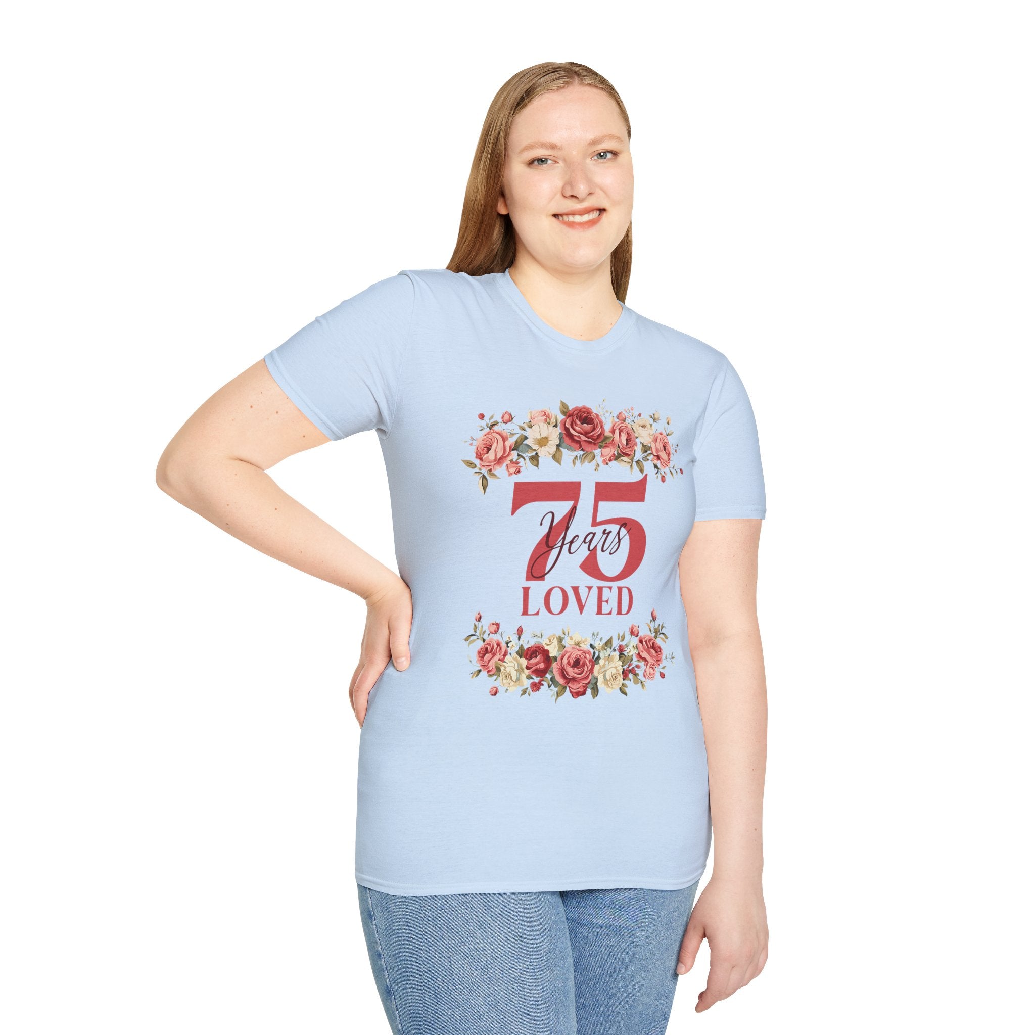 T‑Shirt — "75 Years Loved" Floral Anniversary Tee