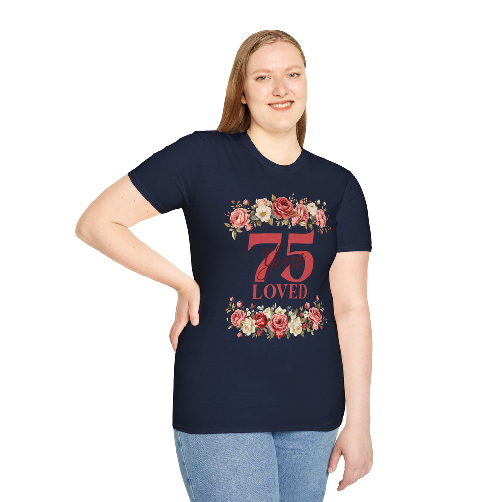 T‑Shirt — "75 Years Loved" Floral Anniversary Tee