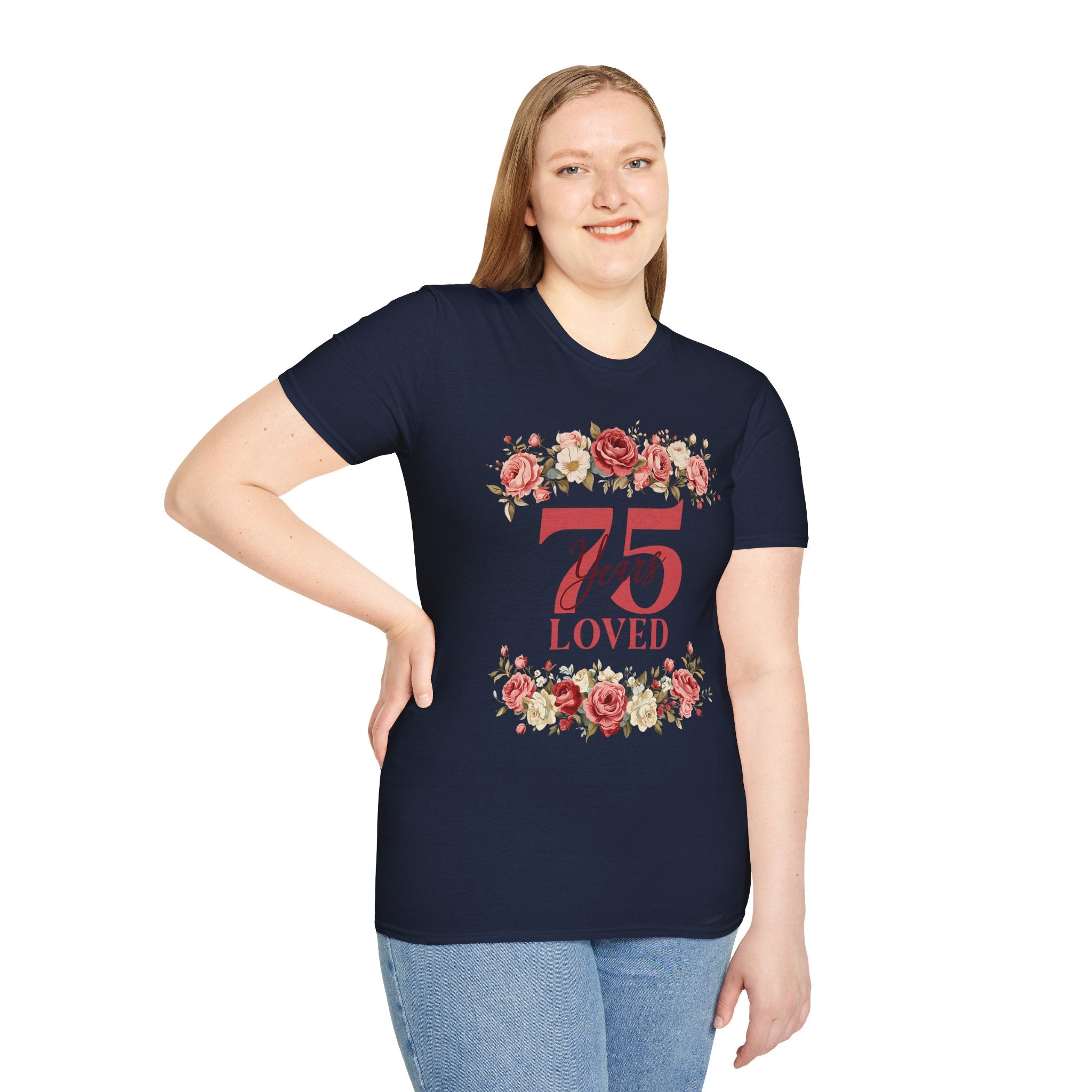 T‑Shirt — "75 Years Loved" Floral Anniversary Tee