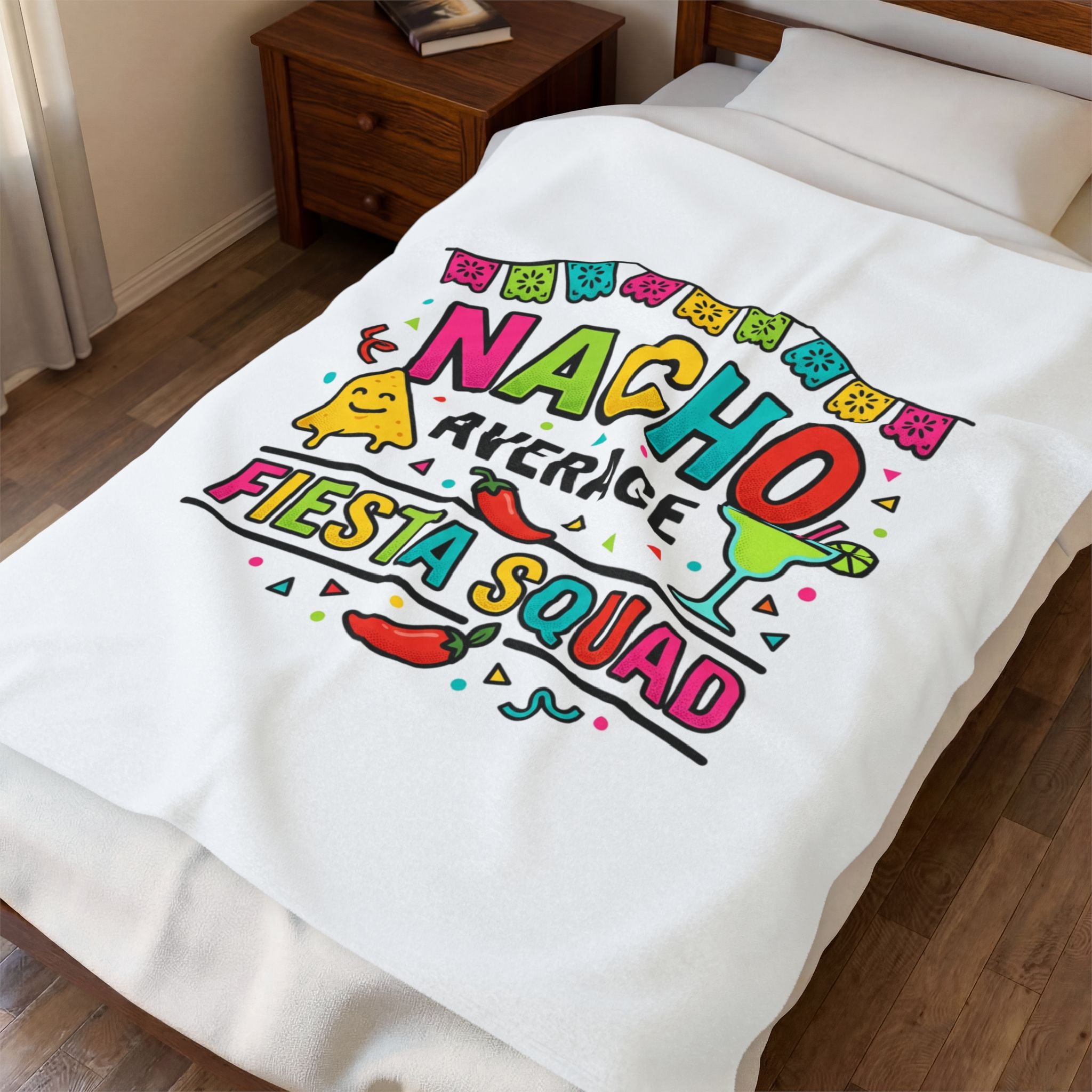 Nacho Average Fiesta Squad Velveteen Plush Blanket, Cinco de Mayo margarita taco humor