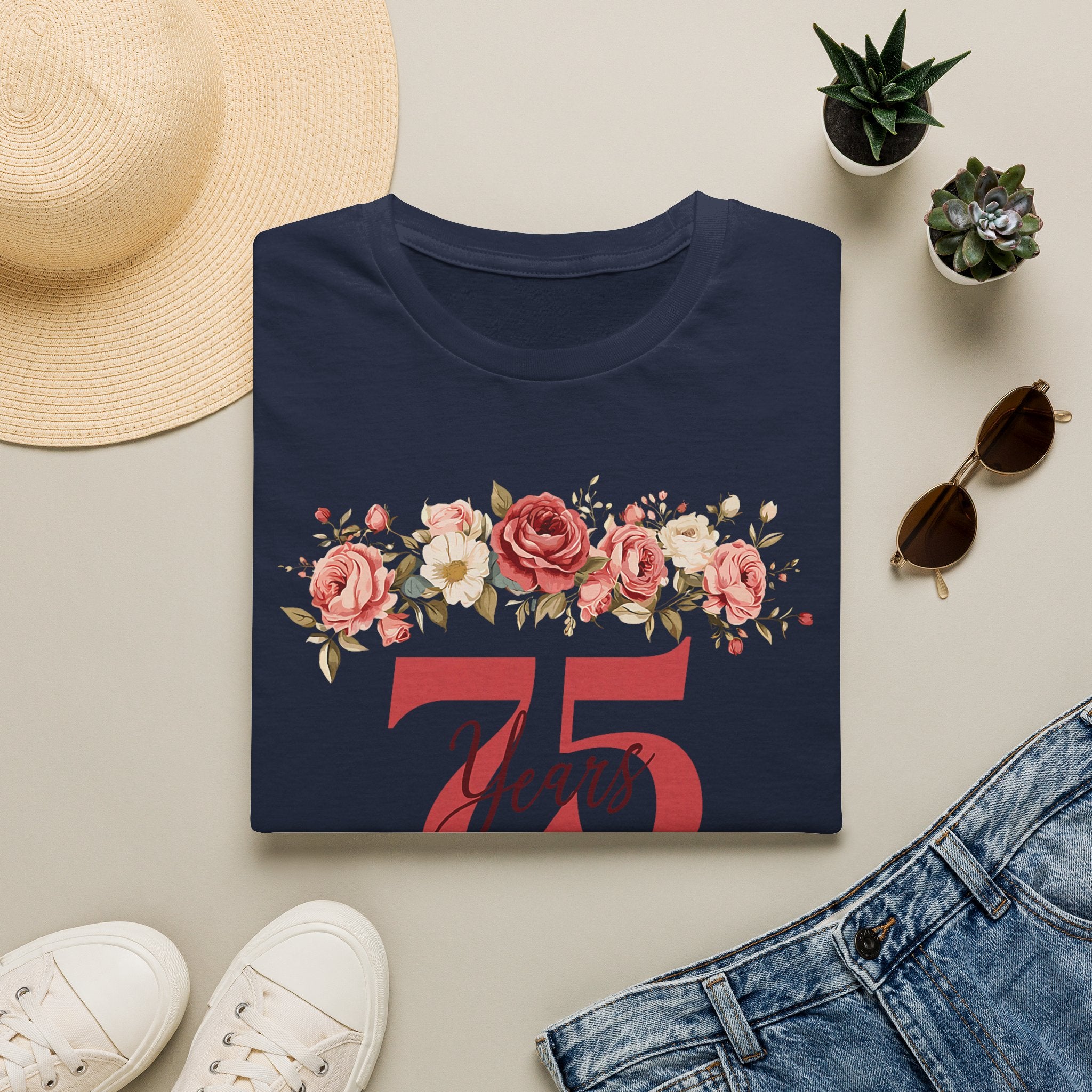 T‑Shirt — "75 Years Loved" Floral Anniversary Tee