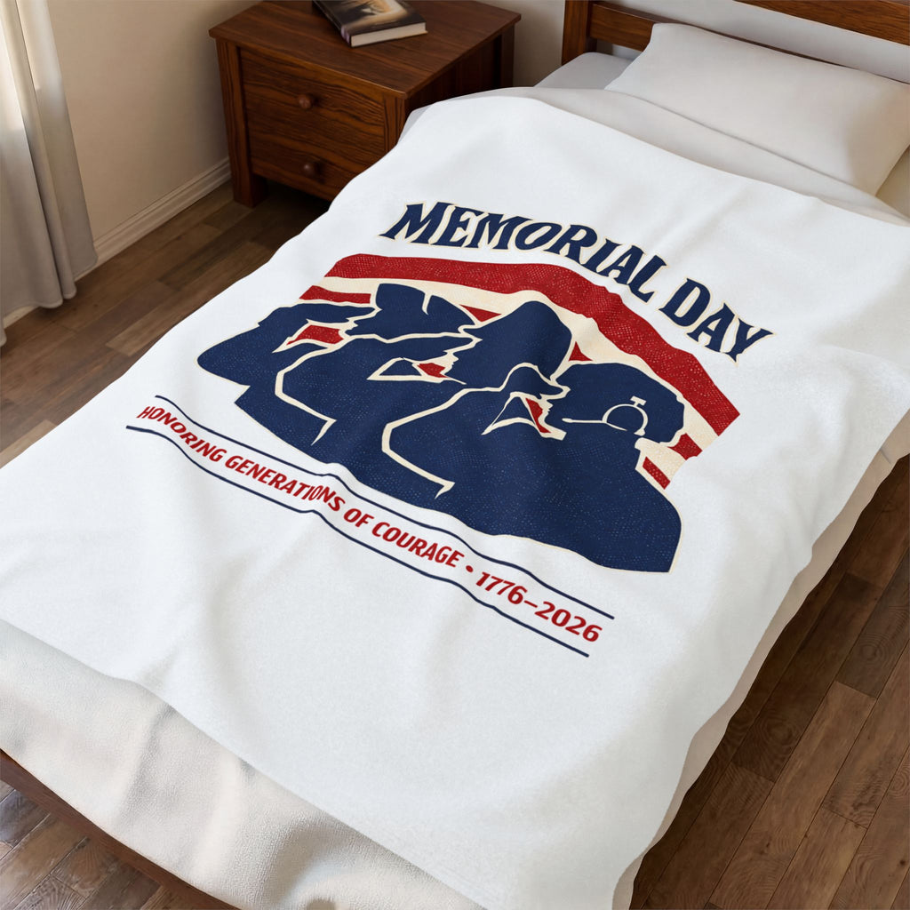 Memorial Day 1776–2026 Velveteen Plush Blanket | USA 250, vintage distressed patriotic