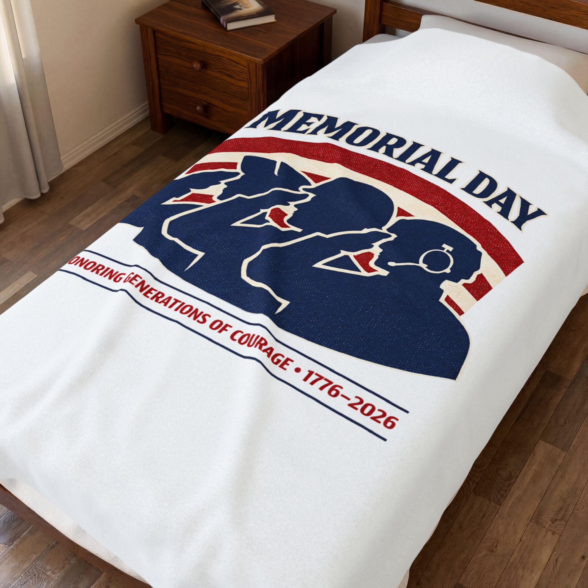 Memorial Day 1776–2026 Velveteen Plush Blanket | USA 250, vintage distressed patriotic
