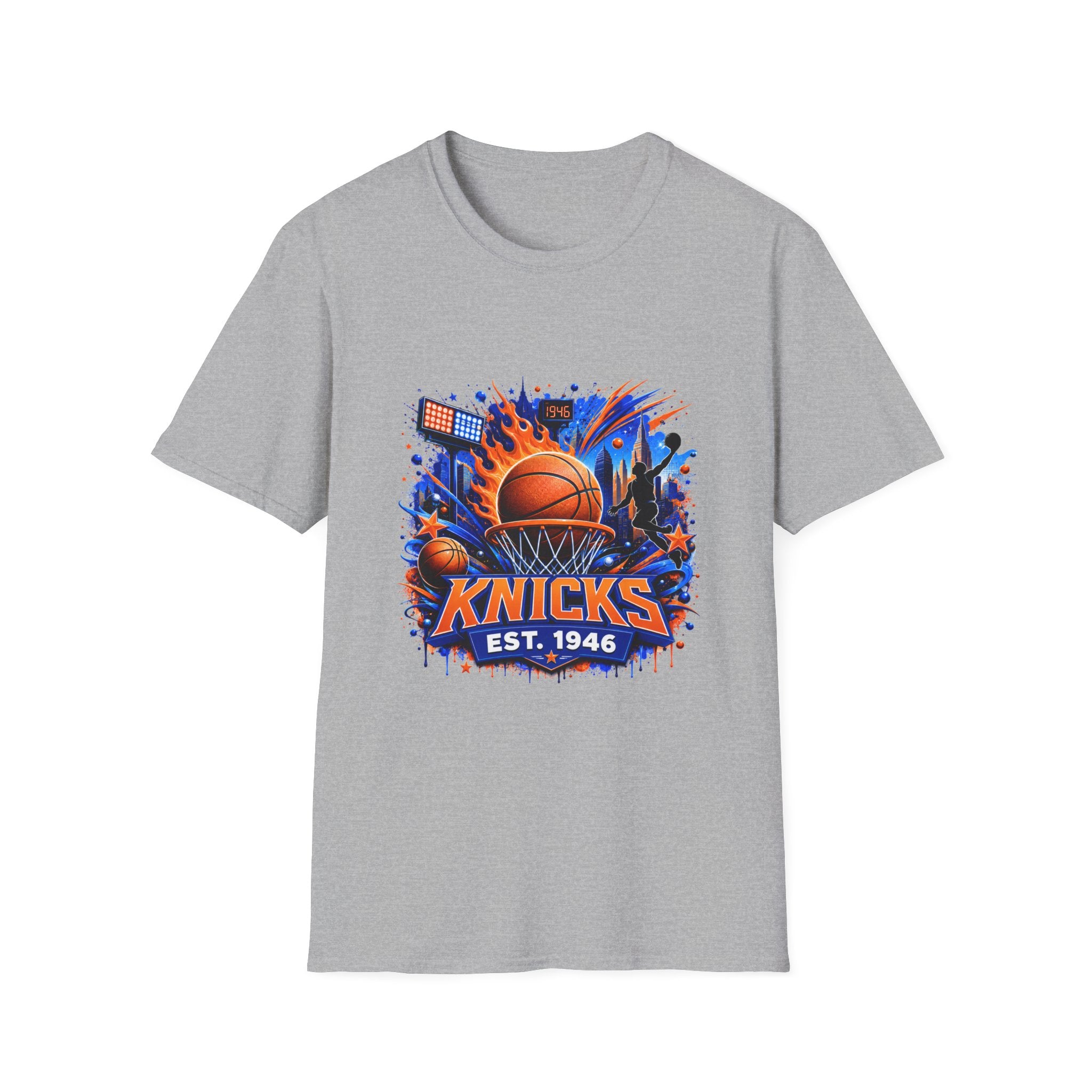New York Knicks Basketball T-Shirt — City Skyline Player Collage